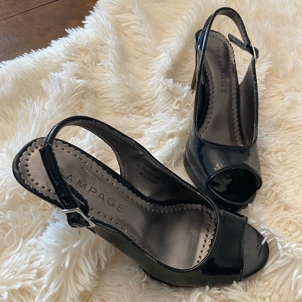 Rampage Black Peep-Toe Slingback Heels